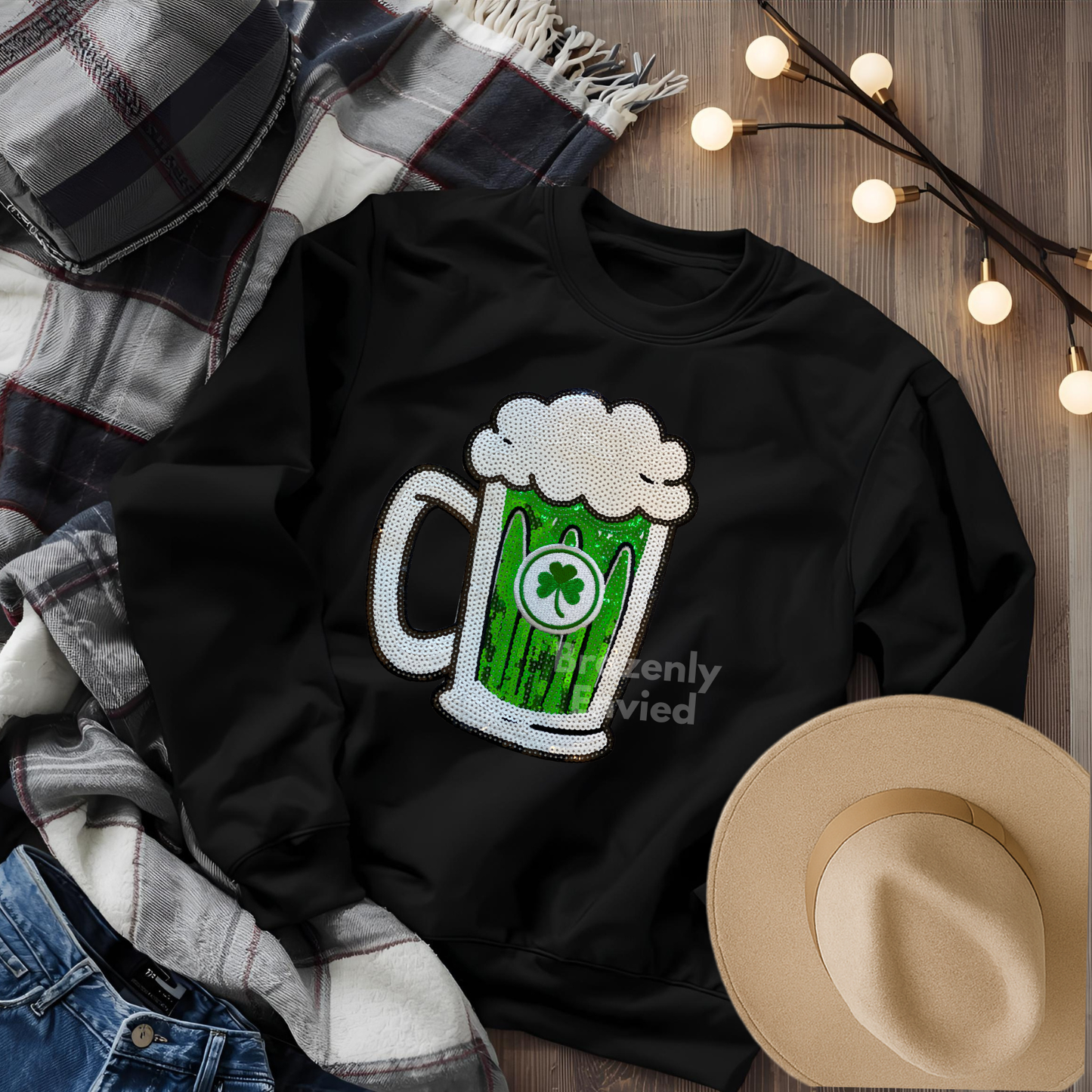 Shamrock Sequins Patch: St Patrick's Day Applique (10"H x 8"W)