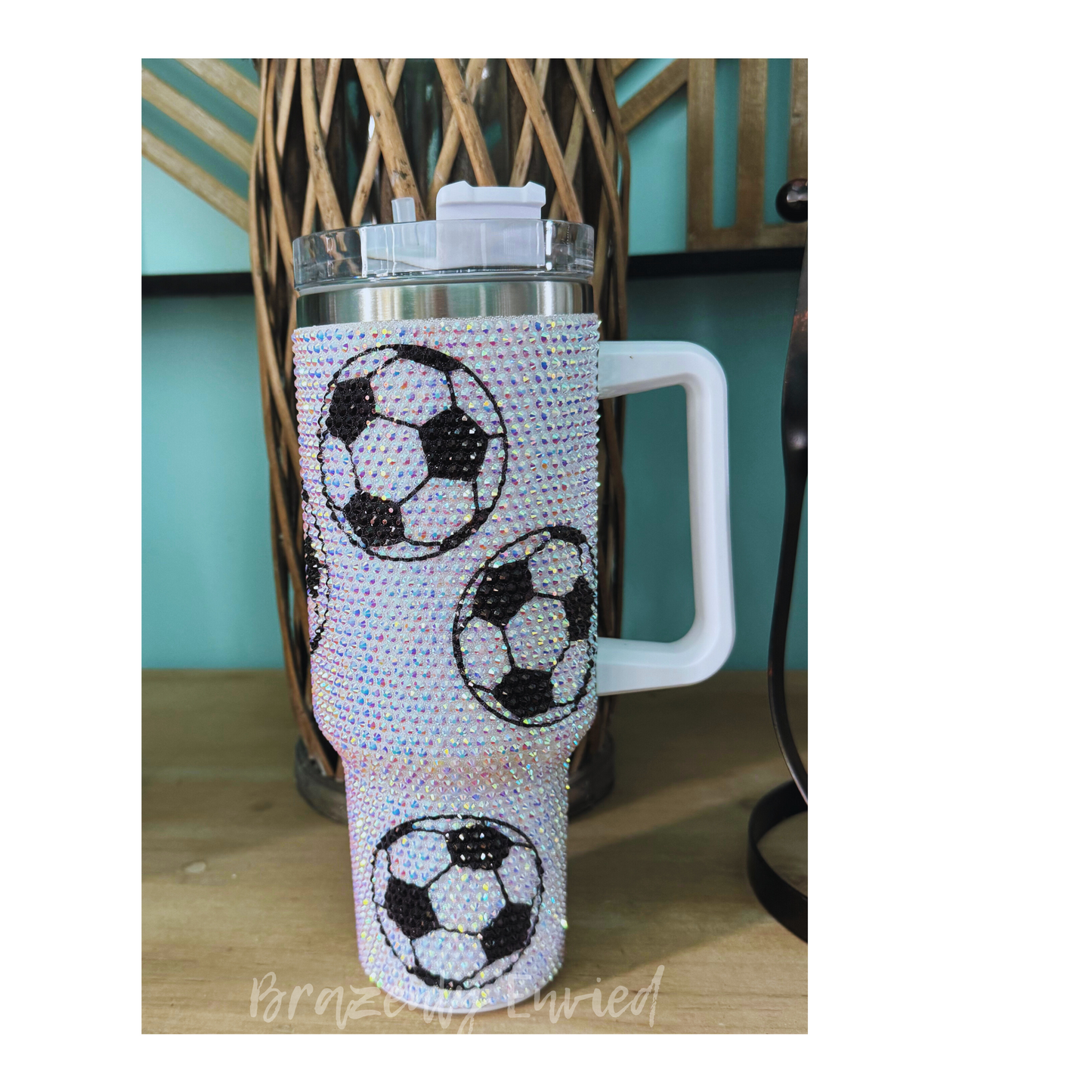 40 Ounce Stainless Rhinestone Studded Soccer Tumblers 40 oz