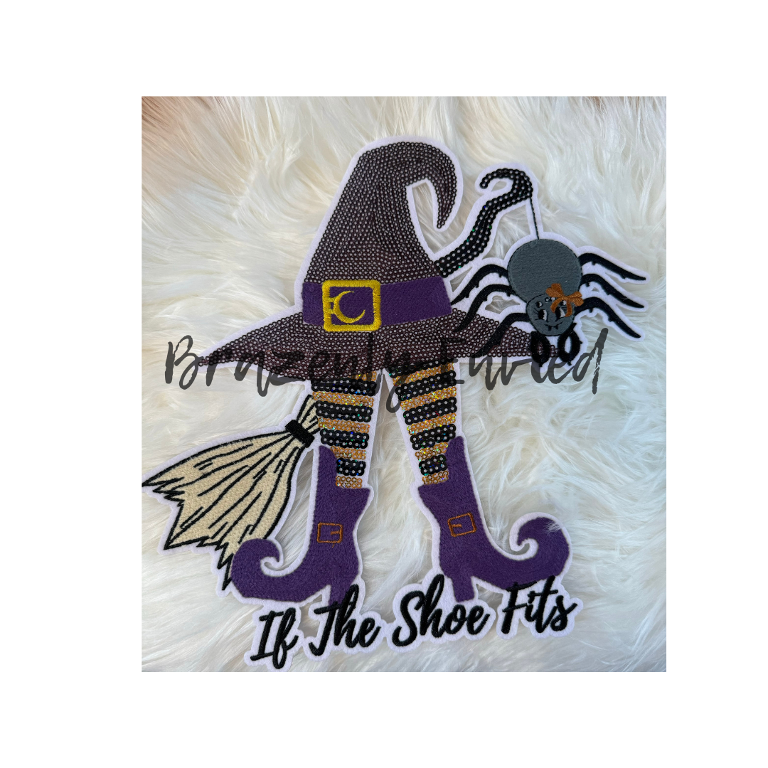 New Halloween Witch "If the Shoe Fits" Sequins and Embroidery Patch