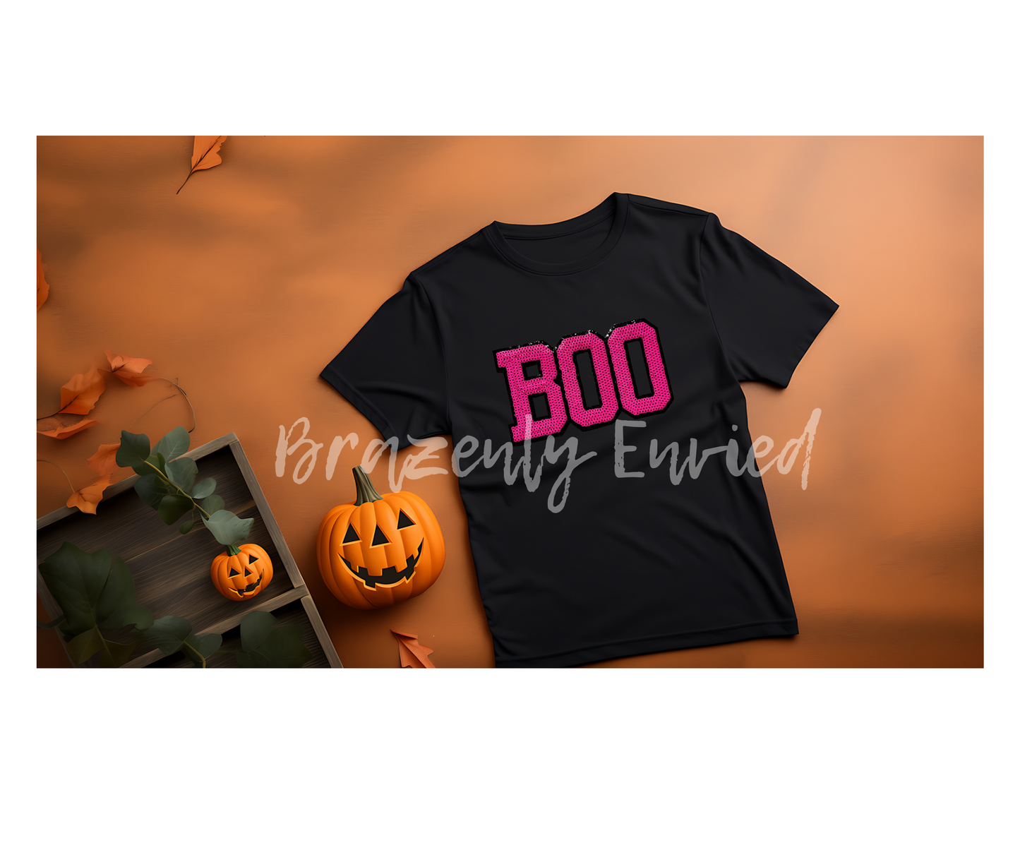 Halloween Patch Pink Youth Size Sequins Boo Patch