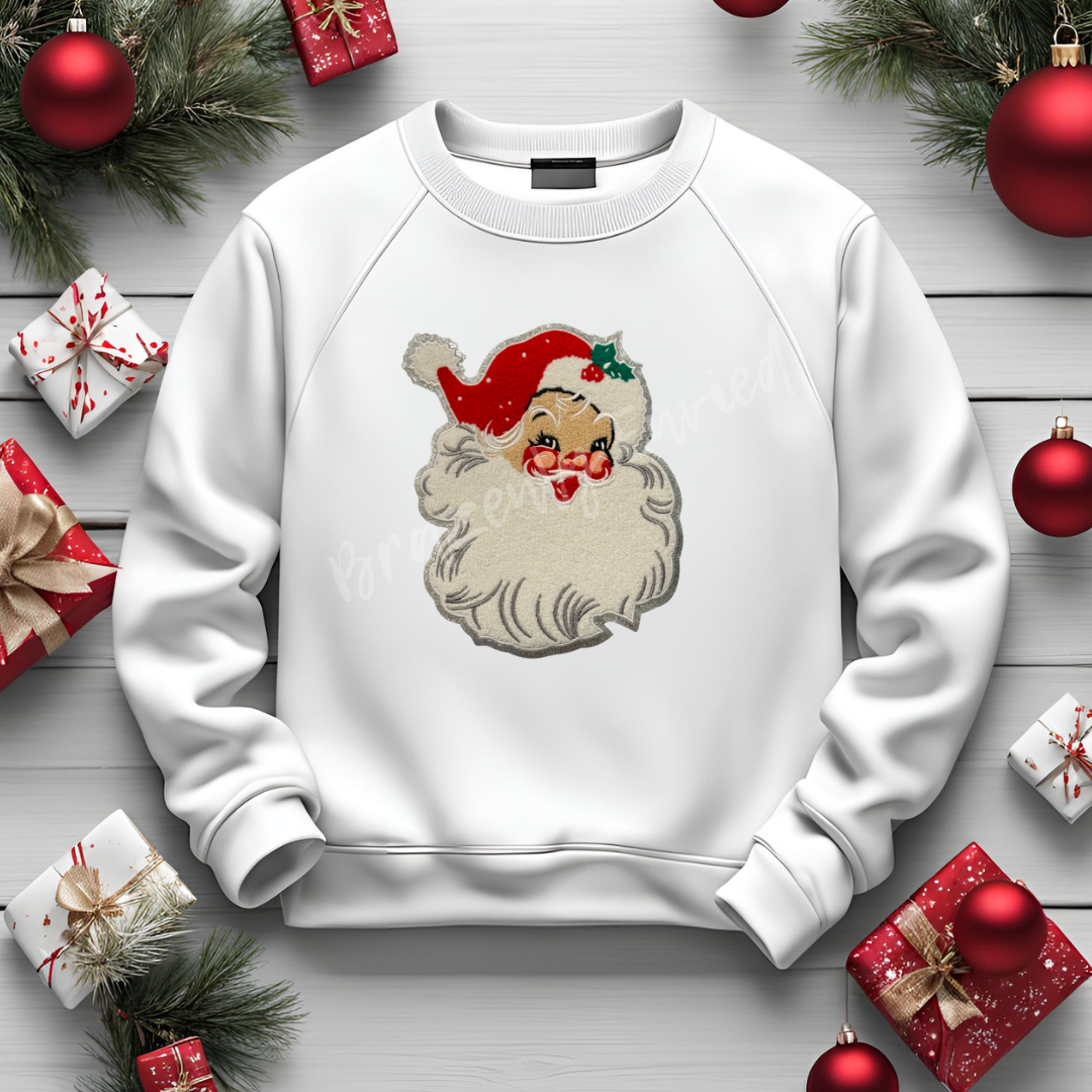 Popular Design - Christmas Chenille Patch - Red Vintage Santa Patch Great for Shirts and Jackets Christmas- heat press ready. Very classy