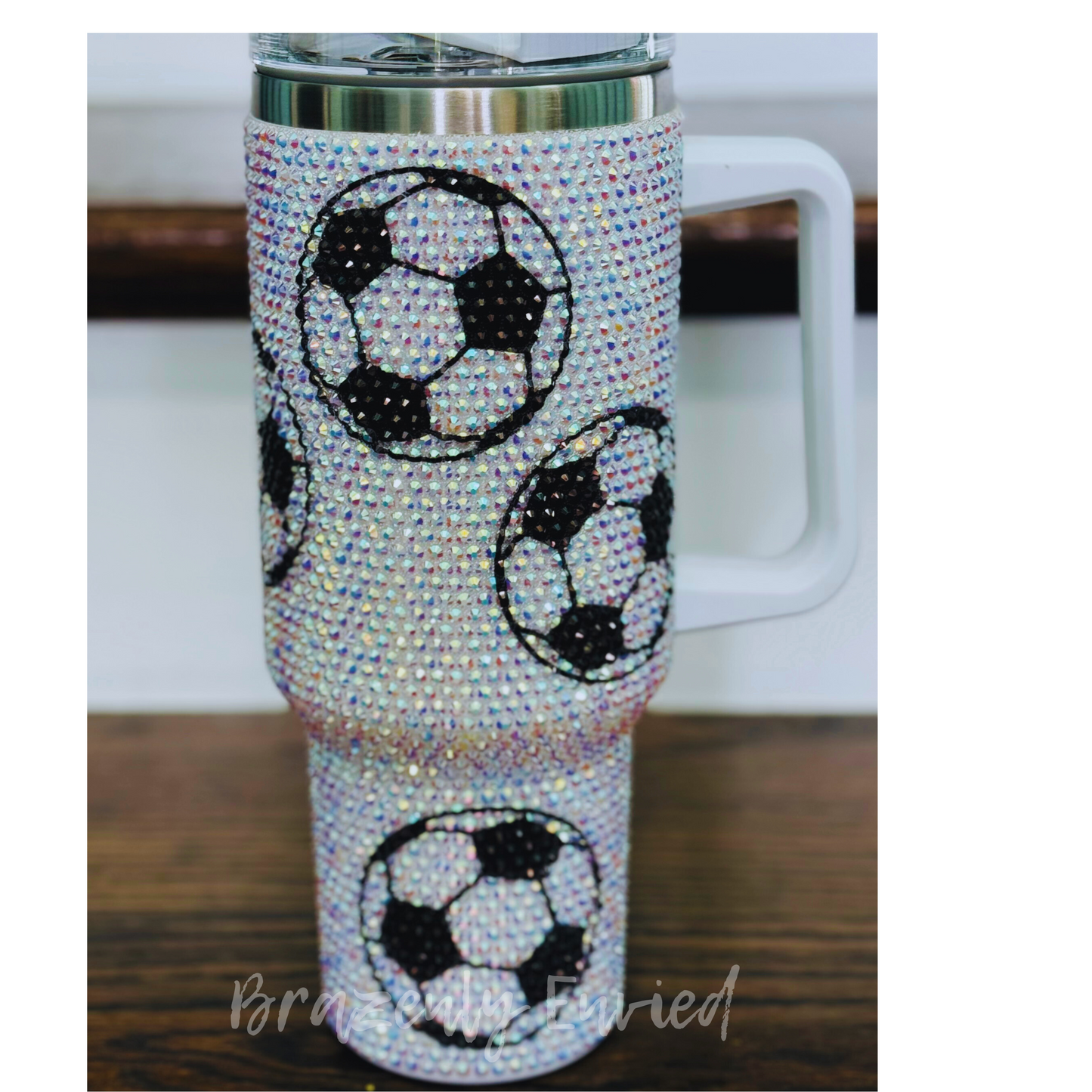 40 Ounce Stainless Rhinestone Studded Soccer Tumblers 40 oz