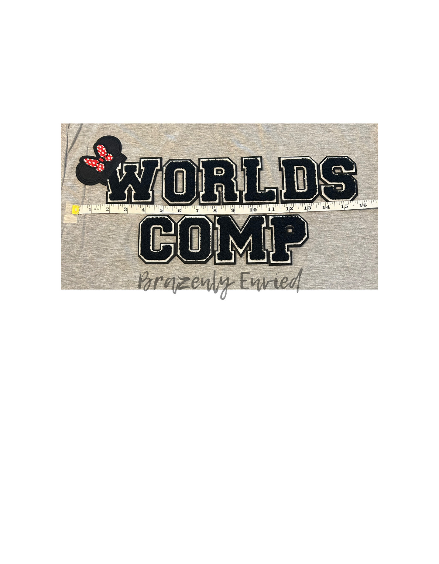 New Cheer Worlds COMP Chenille Letter Patches Get Comp ready with these Letter Patches Immediate fast shipping @15.5 in wide