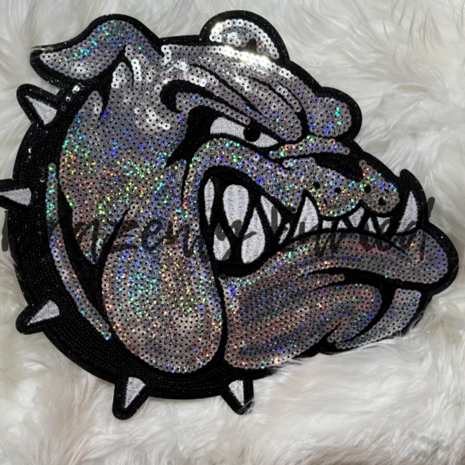 Bulldog Patch Silver Sequins with Black Sequin Collar