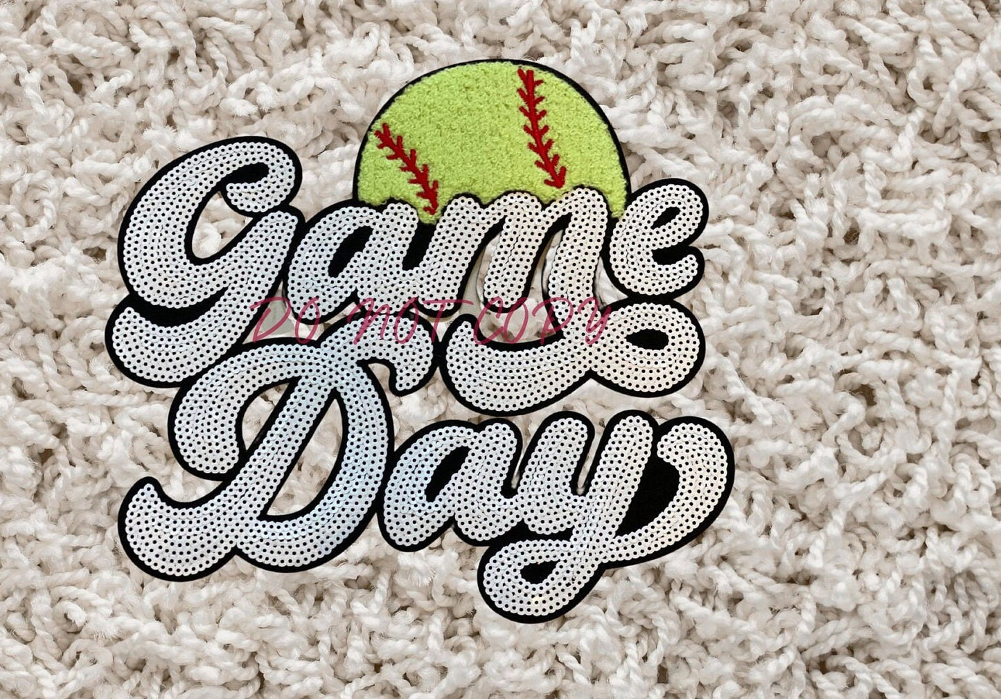 Game Day Ready Sports Patch Softball Chenille /Sequins Patch Popular Chenille Softball Game Day Patch White Sequin Game Day New Trendy Style