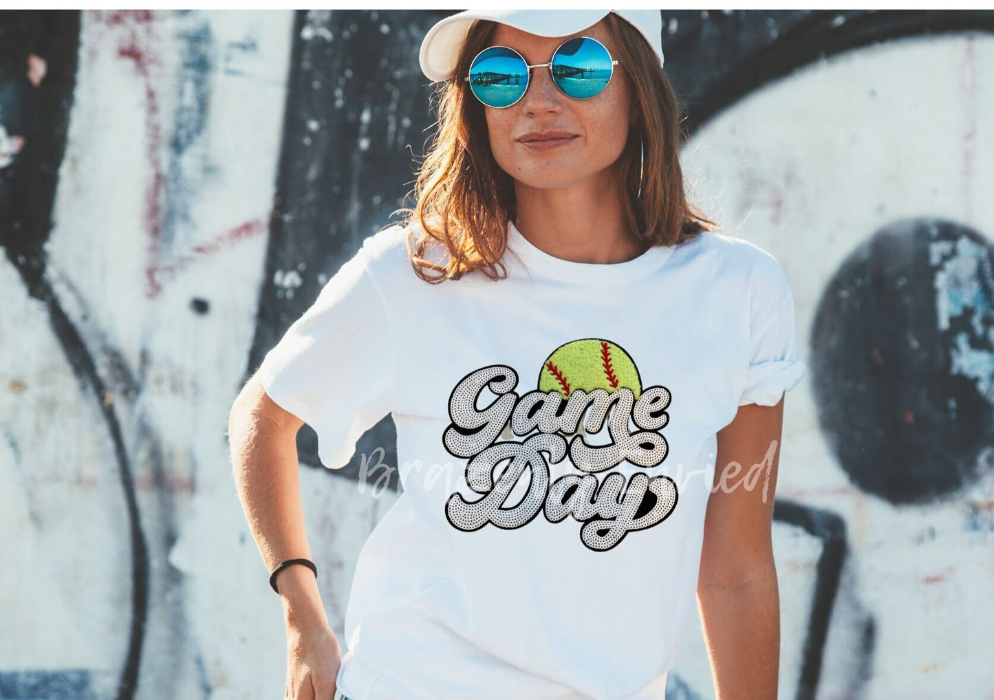 Game Day Ready Sports Patch Softball Chenille /Sequins Patch Popular Chenille Softball Game Day Patch White Sequin Game Day New Trendy Style