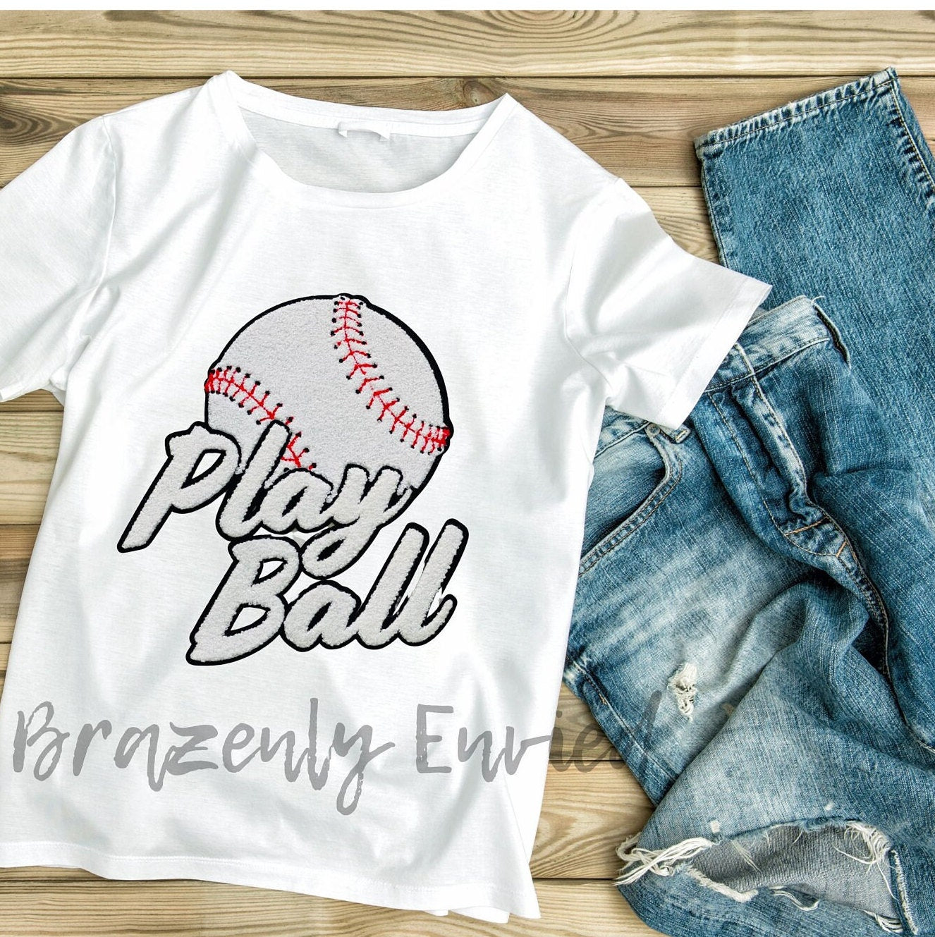 Baseball Chenille Patch: Play Ball Sports Applique (11.5x9.5")