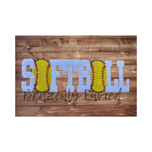 Softball Patch - Softball Sequin Iron On Applique - 3.5 in x 12 inch
