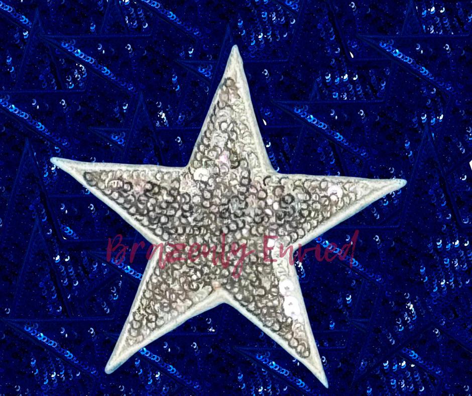 Silver Sequins Star Patch, Iron-On Applique (3")