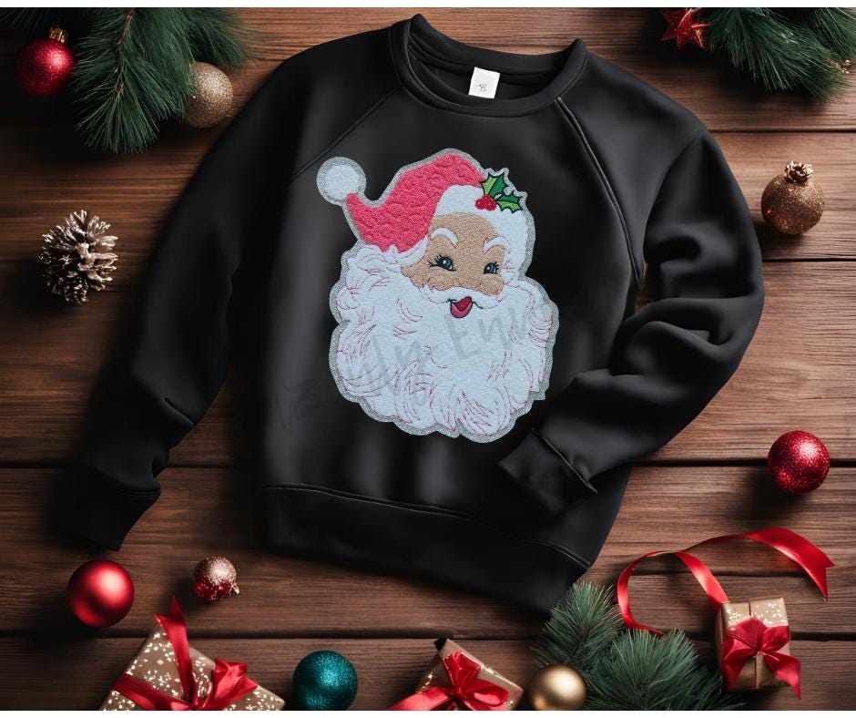 Santa Patch Chenille | Pink Hat Santa Chenille Patch | Vintage Santa Patch | Iron On Ready | Great for Christmas Sweatshirt Santa Patch