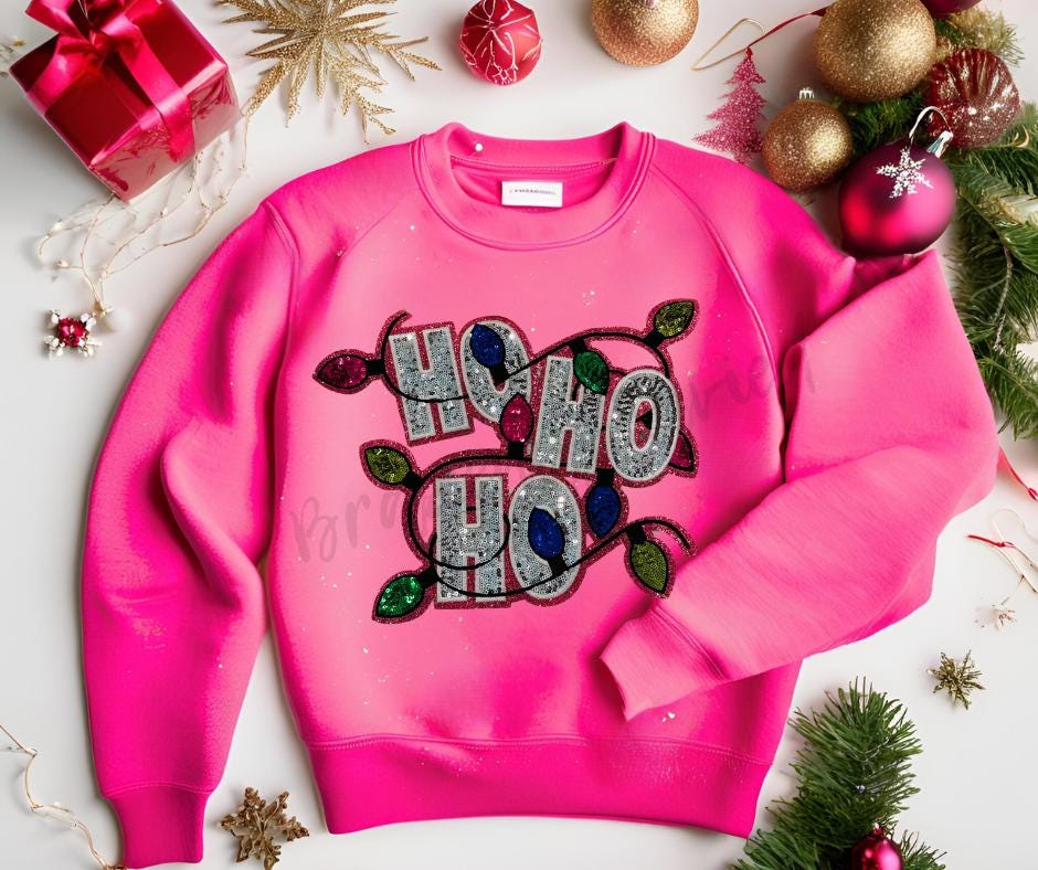 Ho Ho Ho Patch Sequins Patch Pink Glitter Backing Beautiful Patch Great for Christmas Shirts and Jackets beautiful Christmas Patch