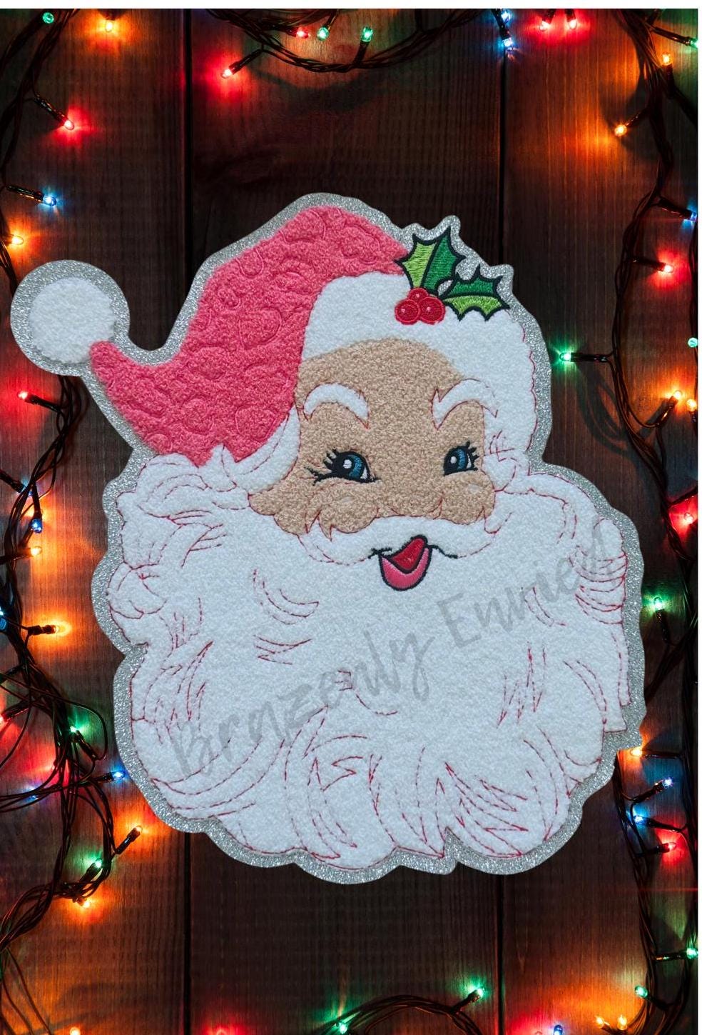 Santa Patch Chenille | Pink Hat Santa Chenille Patch | Vintage Santa Patch | Iron On Ready | Great for Christmas Sweatshirt Santa Patch