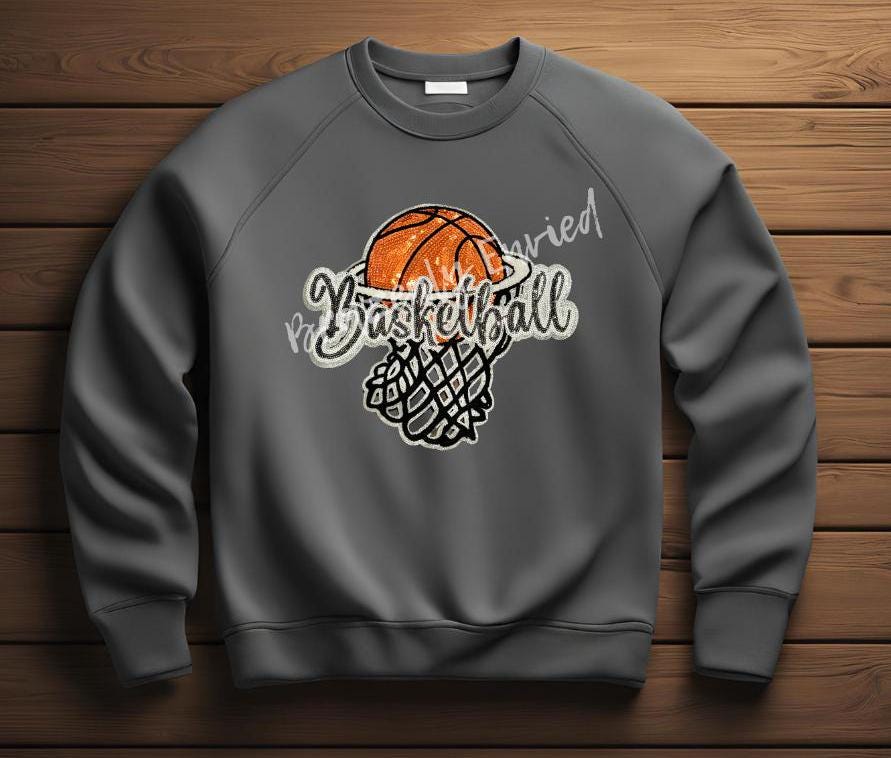 Basketball Patch| sequins basketball hoop patch | Beautiful Basketball Sequin and Chenille Patch