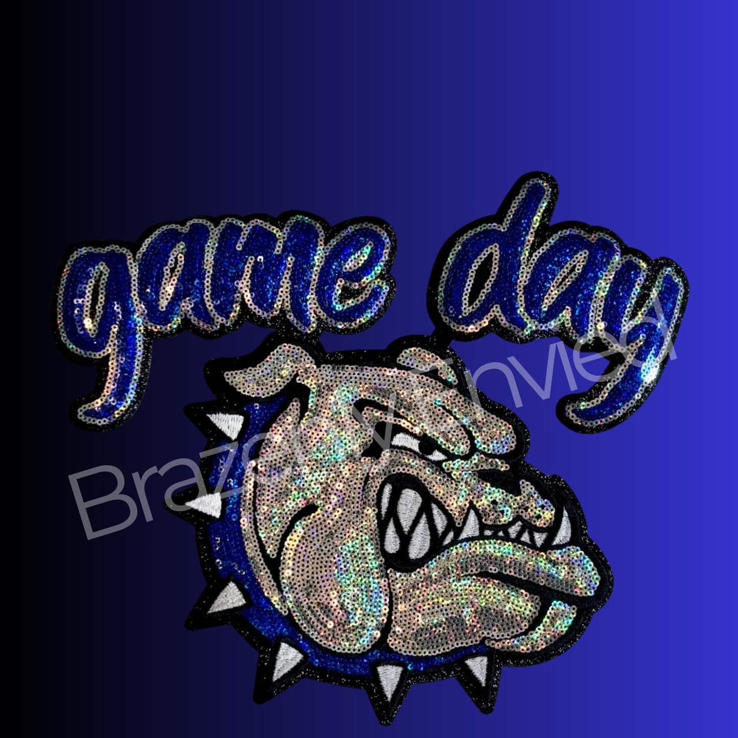 Bulldog Patch| Game Day BLUE Collar Patch| Iron On Patch| Sequins Bulldog Patch |Great Game Day Patch| Mascot Patch Great Sports Patch