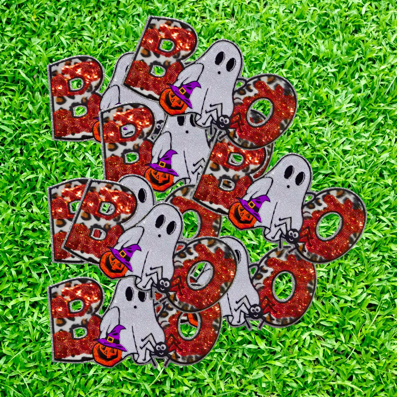 Halloween Patch Boo /Ghost Leopard Chenille /Sequins Patch