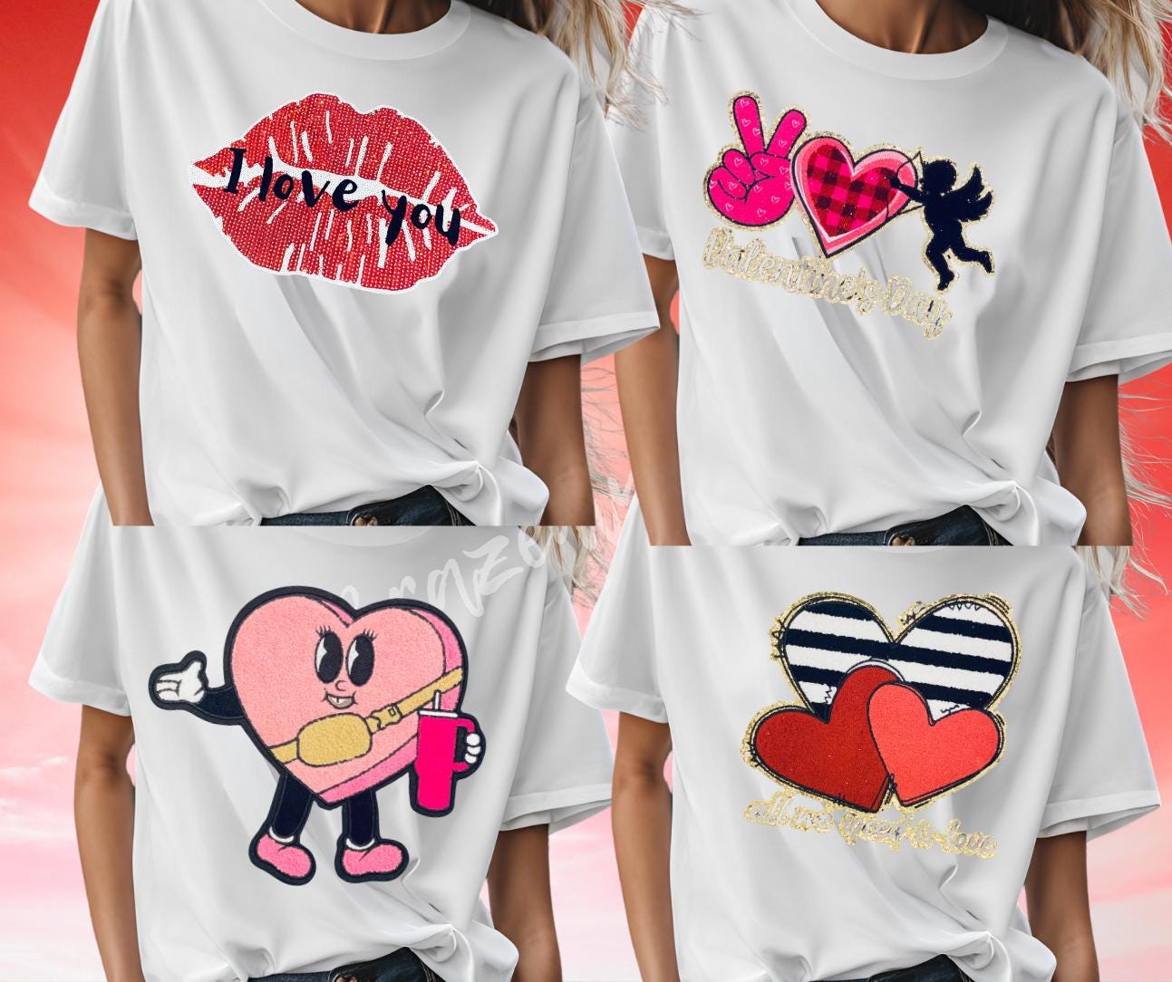 Bulk Valentines Patch 20 Valentine Chenille /Sequin Patches Bulk Listing Great for Boutique DIY Valentine Shirts 4 different patches 5 each