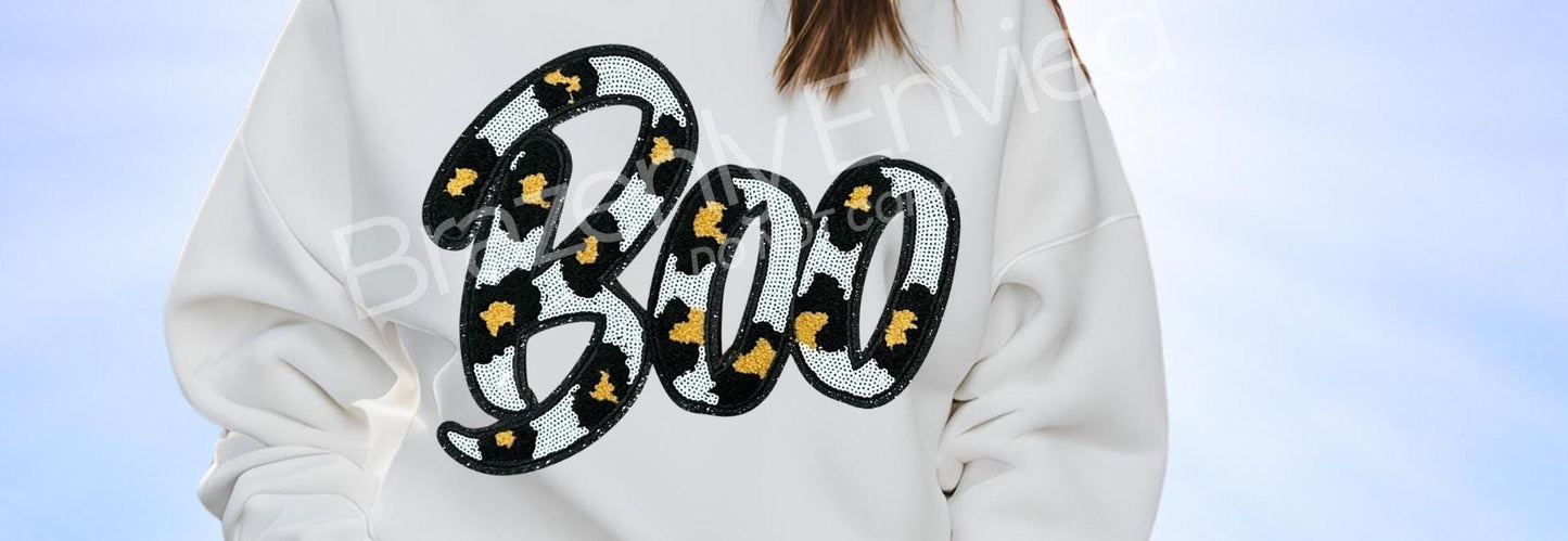 Halloween Patch Boo /Ghost Leopard Chenille /Sequins Patch
