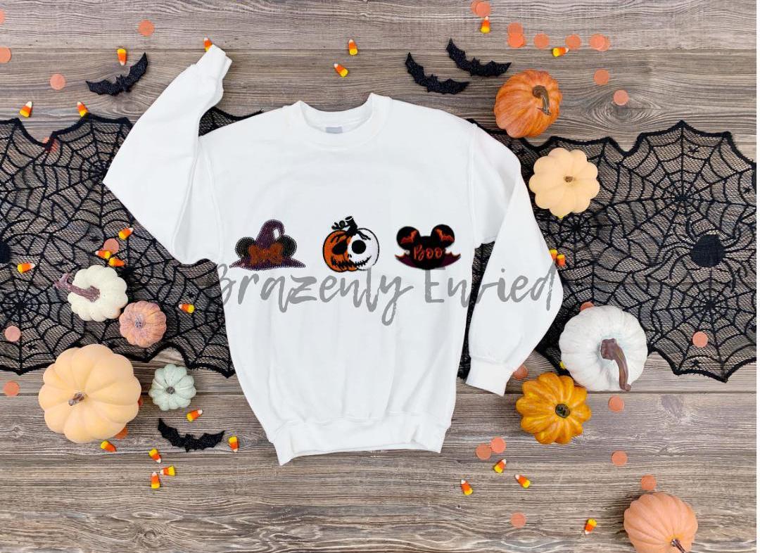 3 total Patches-1 Sequins Witch Patch,1 Chenille/Embroidery Boo Bat and 1 Chenille Jack O Lantern Patch