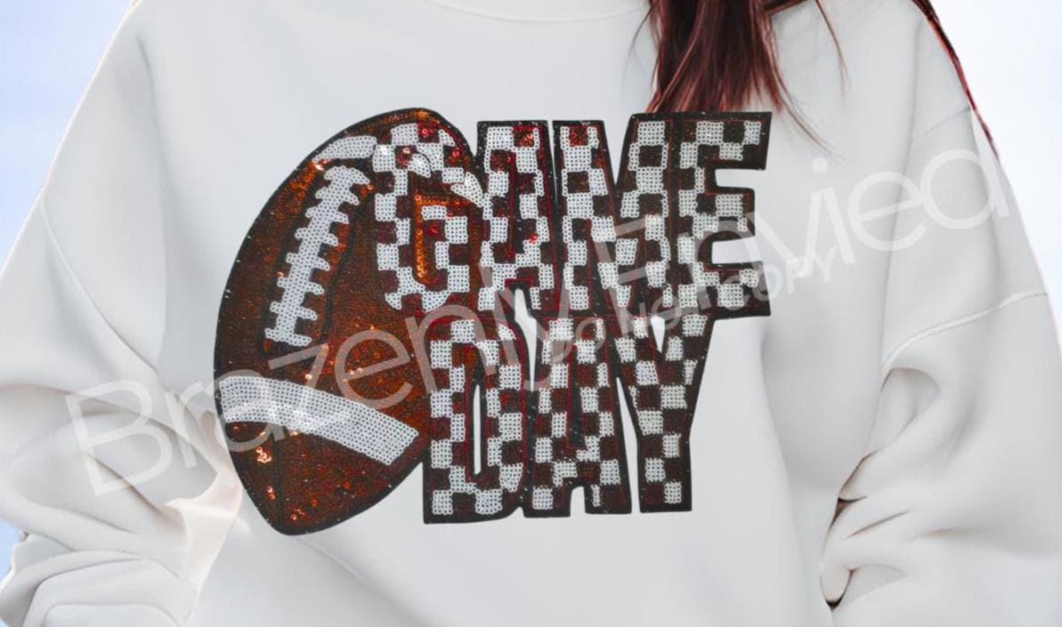 NEW Game Day Football Patch | Sequins Football Checkerboard Patch-MAROON/BURGUNDY