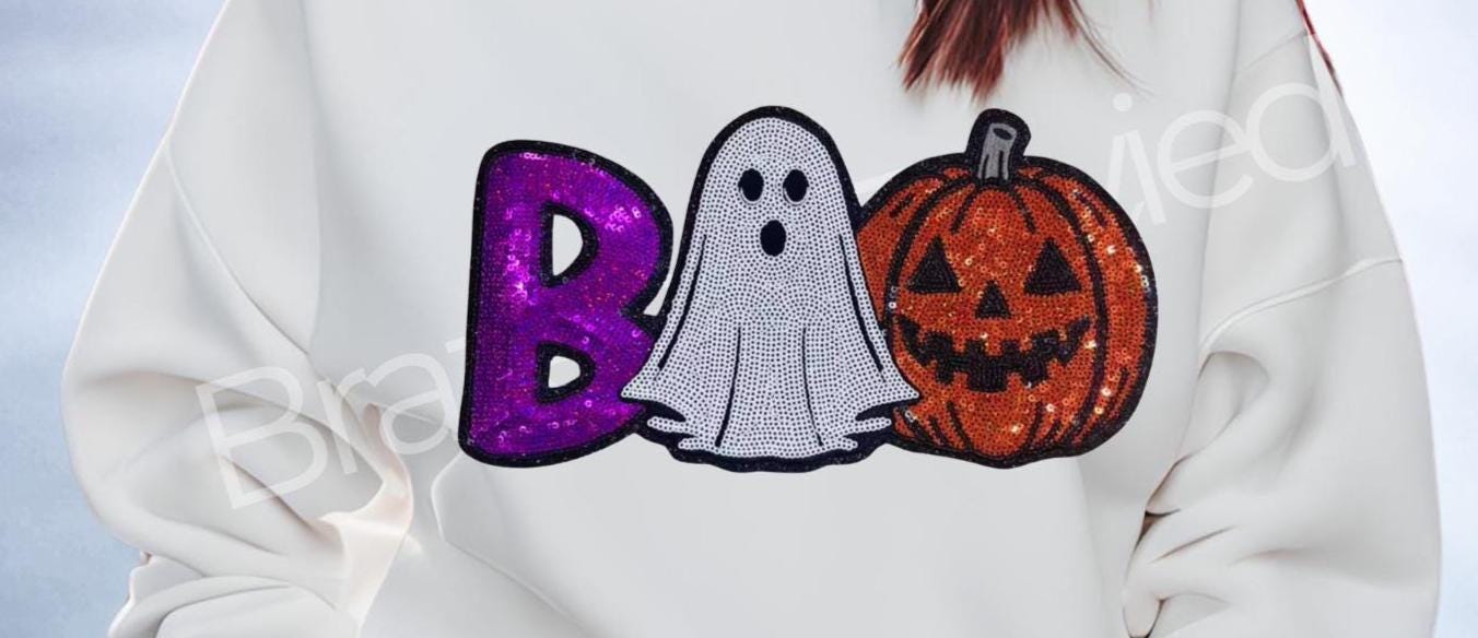 Halloween Patch Boo /Ghost - Pumpkin Sequins Patch