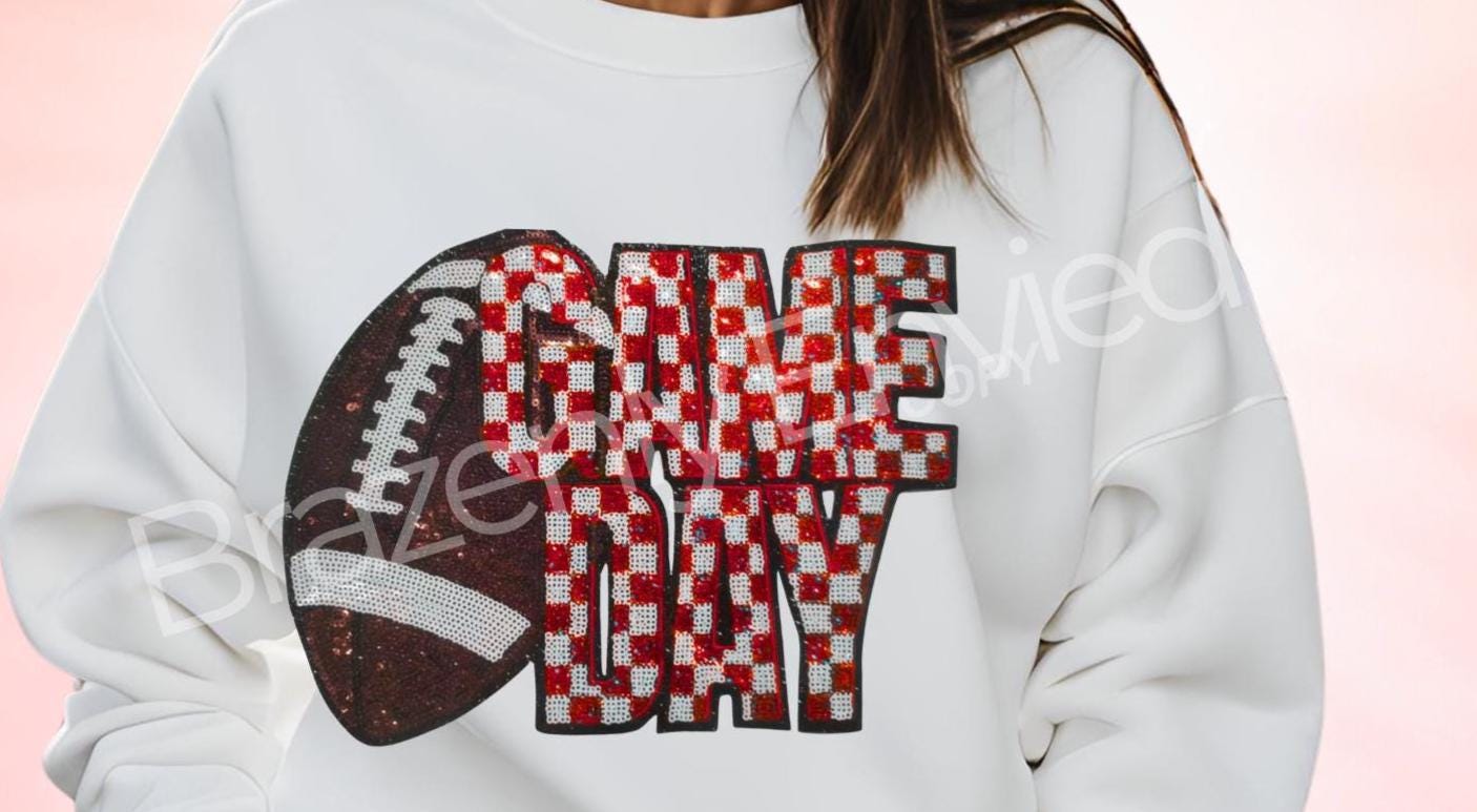 NEW Game Day Football Patch | Sequins Football Checkerboard Patch-Red