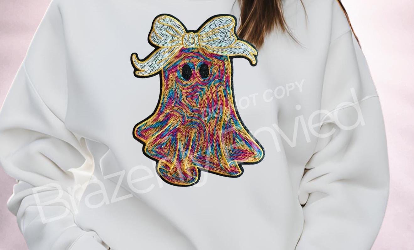 Halloween Ghost Sequins Patch Ghost with Bow Patch