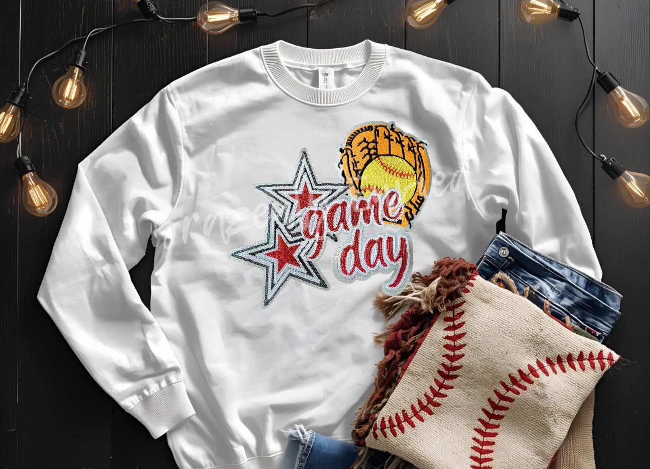 Game Day Softball Patch Sequins Patch Red with Embroidered Glove