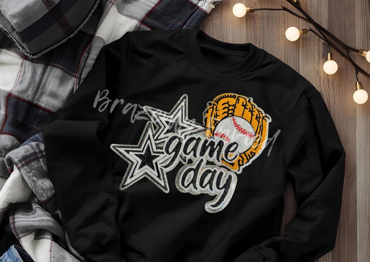 Baseball Patch Iron On Game Day Applique Black Sequins with Embroidered Glove