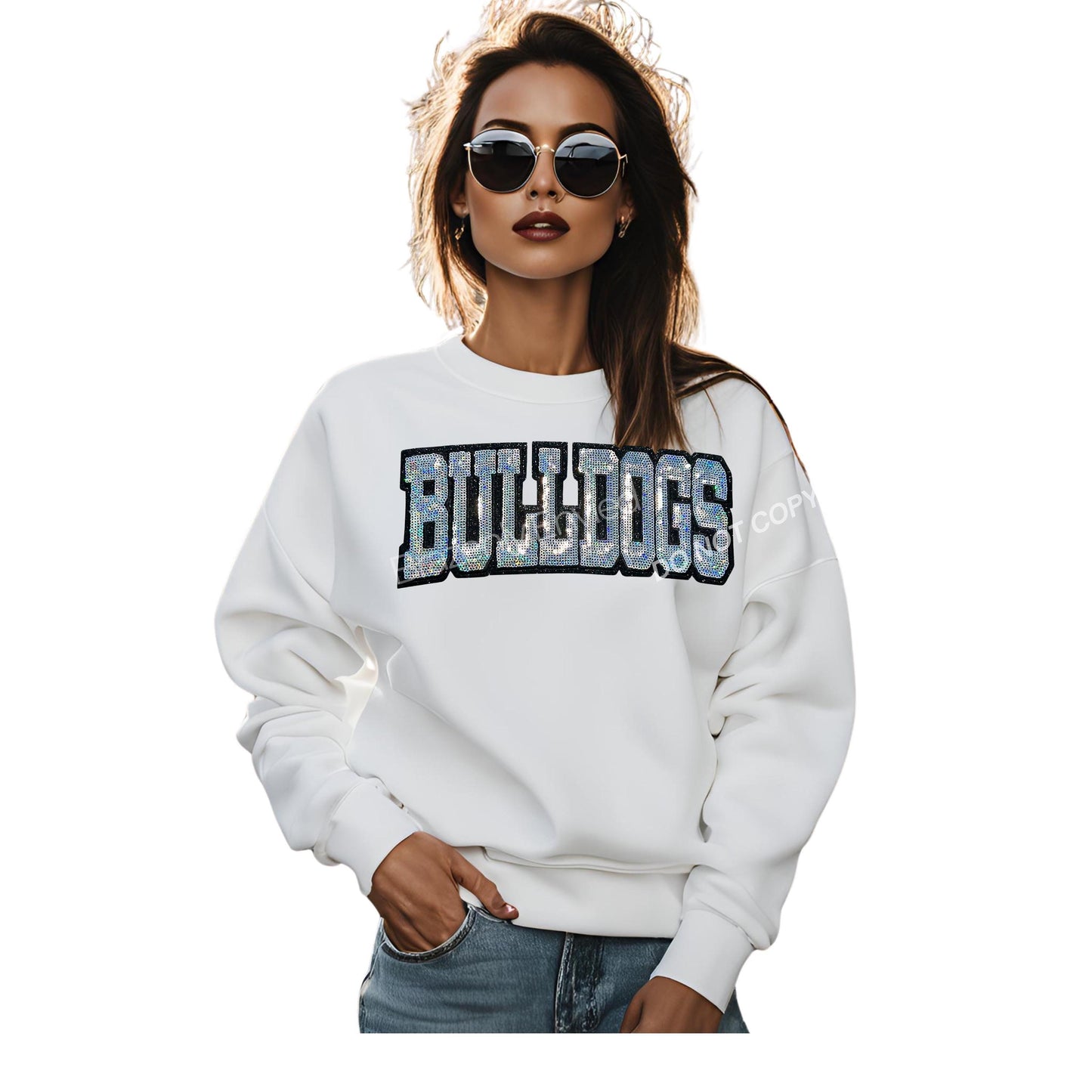 Bulldogs Patch Silver Sequins with Black glitter backing DIY IRON On Sequin Applique Trendy Patch