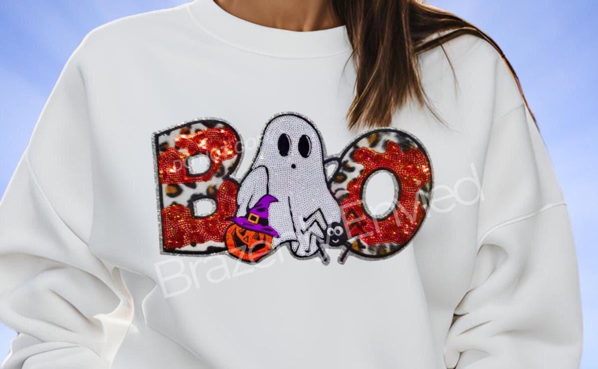 Halloween Patch Boo /Ghost Leopard Chenille /Sequins Patch
