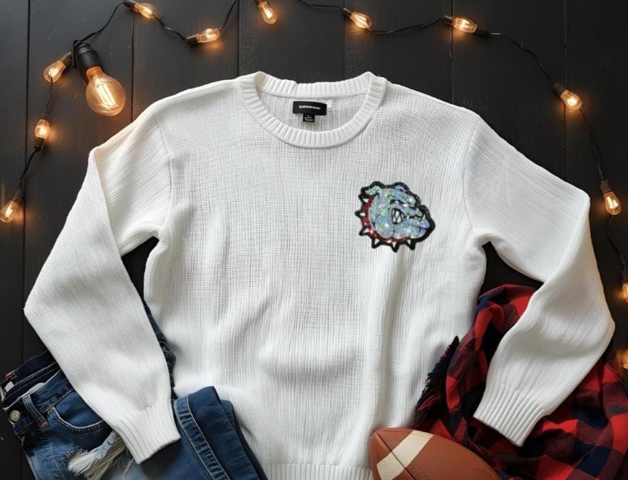 Bulldog Patch | Silver Sequins BULLDOG Patch with RED Sequins Collar | Hat Patch | DIY | Iron On | Game Day Patch up