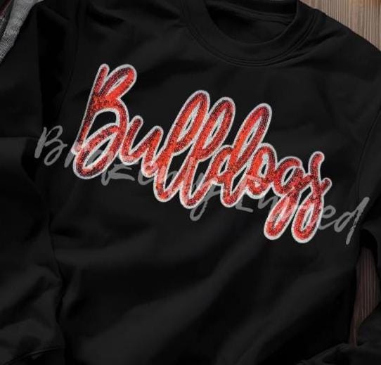 Bulldogs Patch | Iron-On Applique | Red Sequins Script Patch
