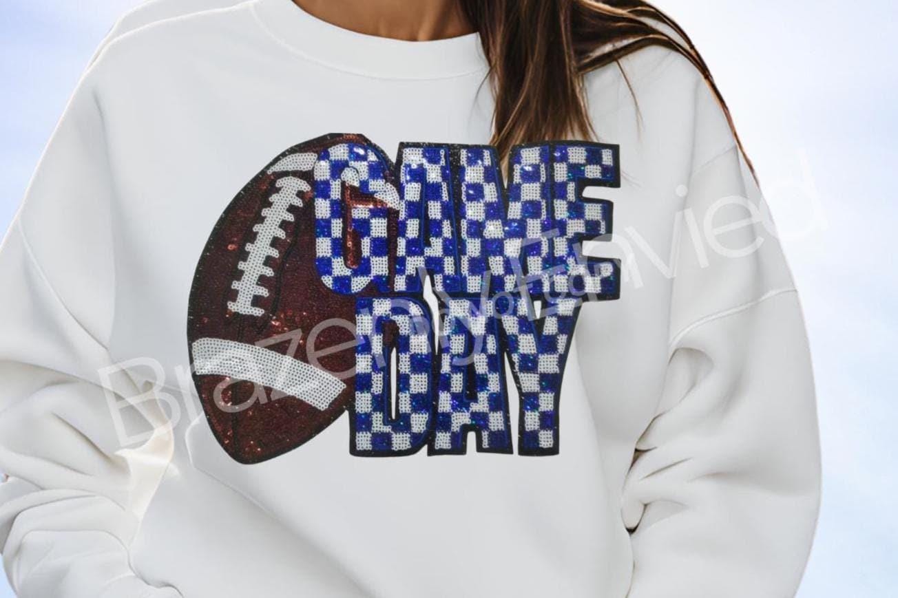 NEW Game Day Football Patch | Sequins Football Checkerboard Patch-BLUE