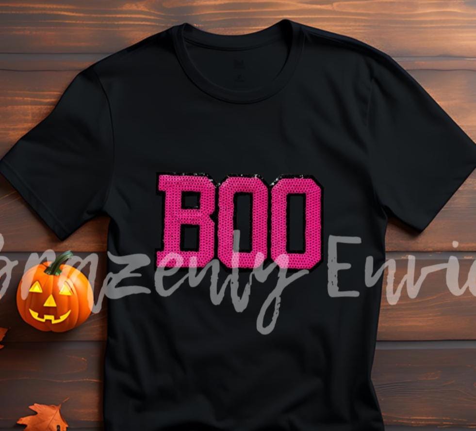 Boo Patch Halloween Patch Pink Youth Size Sequins