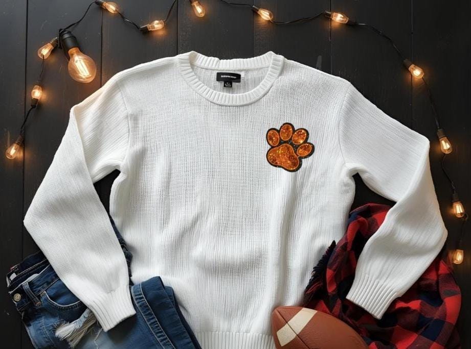 Paw Patch| Orange Sequin with Black Glitter backing Sequins PAW Patch| Hat Patches |Bulldogs Patch |Tiger patch| DIY | Iron On