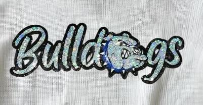 Bulldogs Patch | Silver Sequins with Royal Blue Collar Iron On