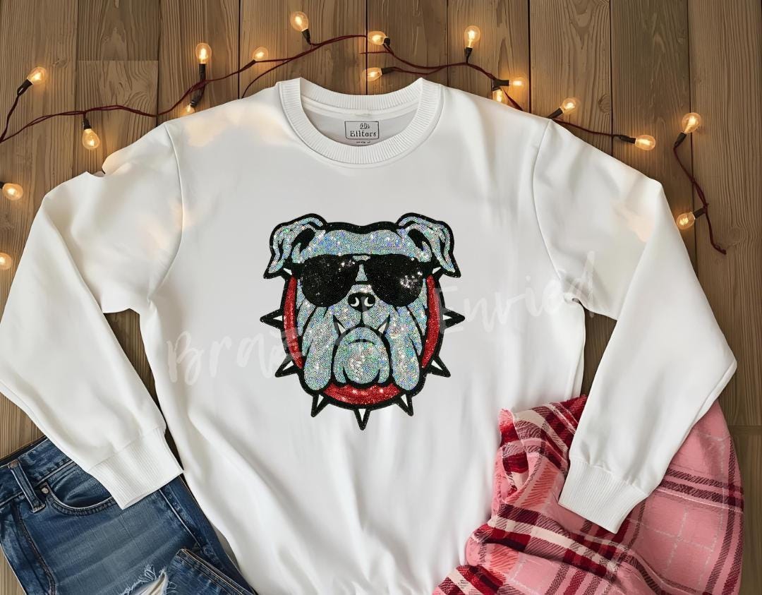 Bulldog Patch | Silver Sequins /Red Collar Sequins