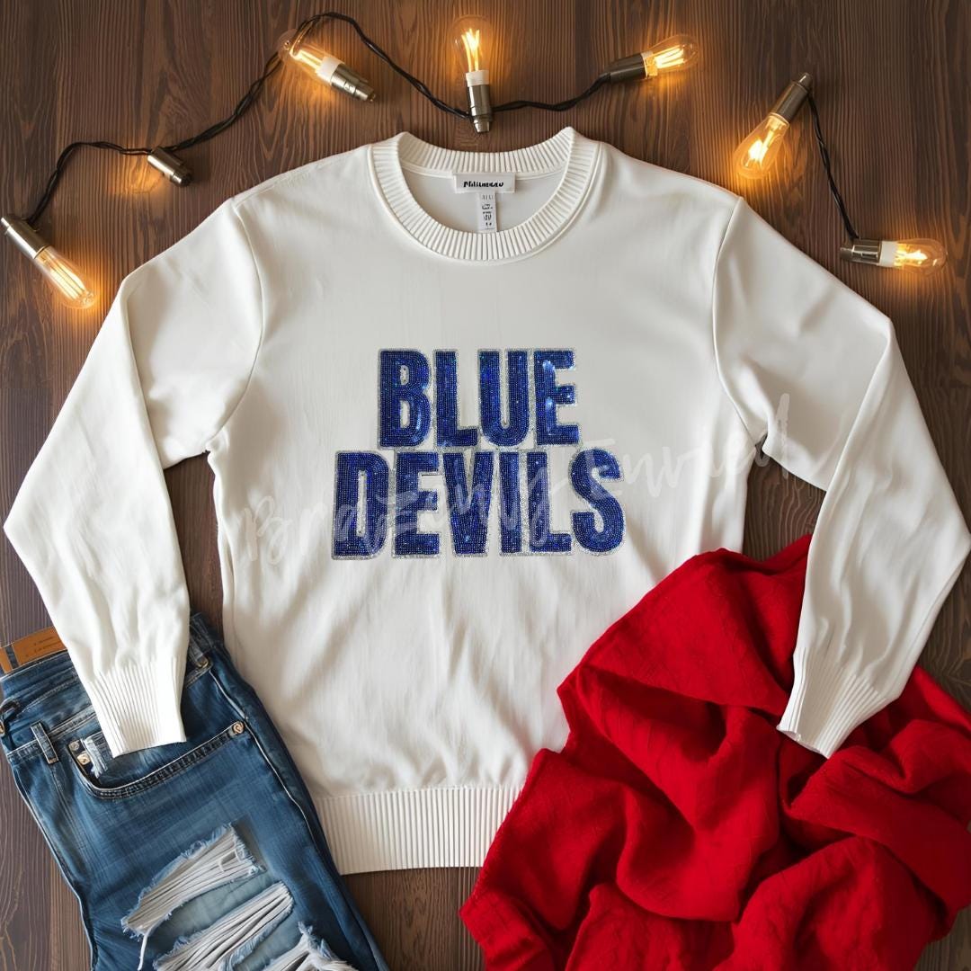 Blue Devils Patch Sequins Block Letters Blue Devils Patch