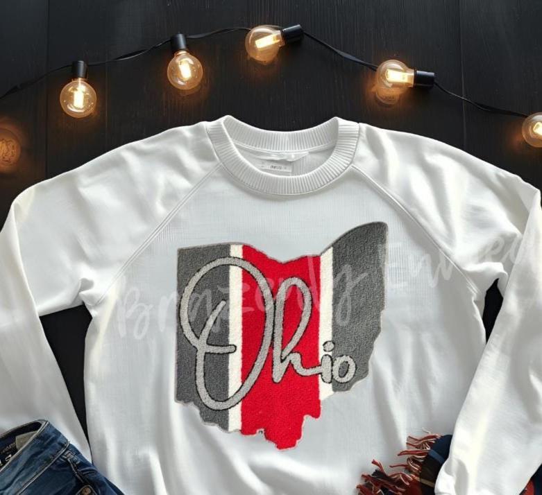 Ohio Patch| Ohio Chenille Patch |State of Ohio Script Chenille Iron On Applique