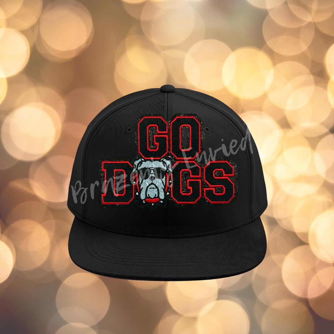 Bulldogs Patch: GO Dogs, RED and Black Iron On Applique Go Dogs (4.5" Wide)