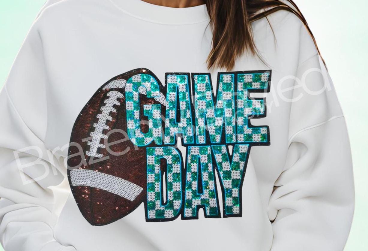 NEW Game Day Football Patch | Sequins Football Checkerboard Patch-TEAL