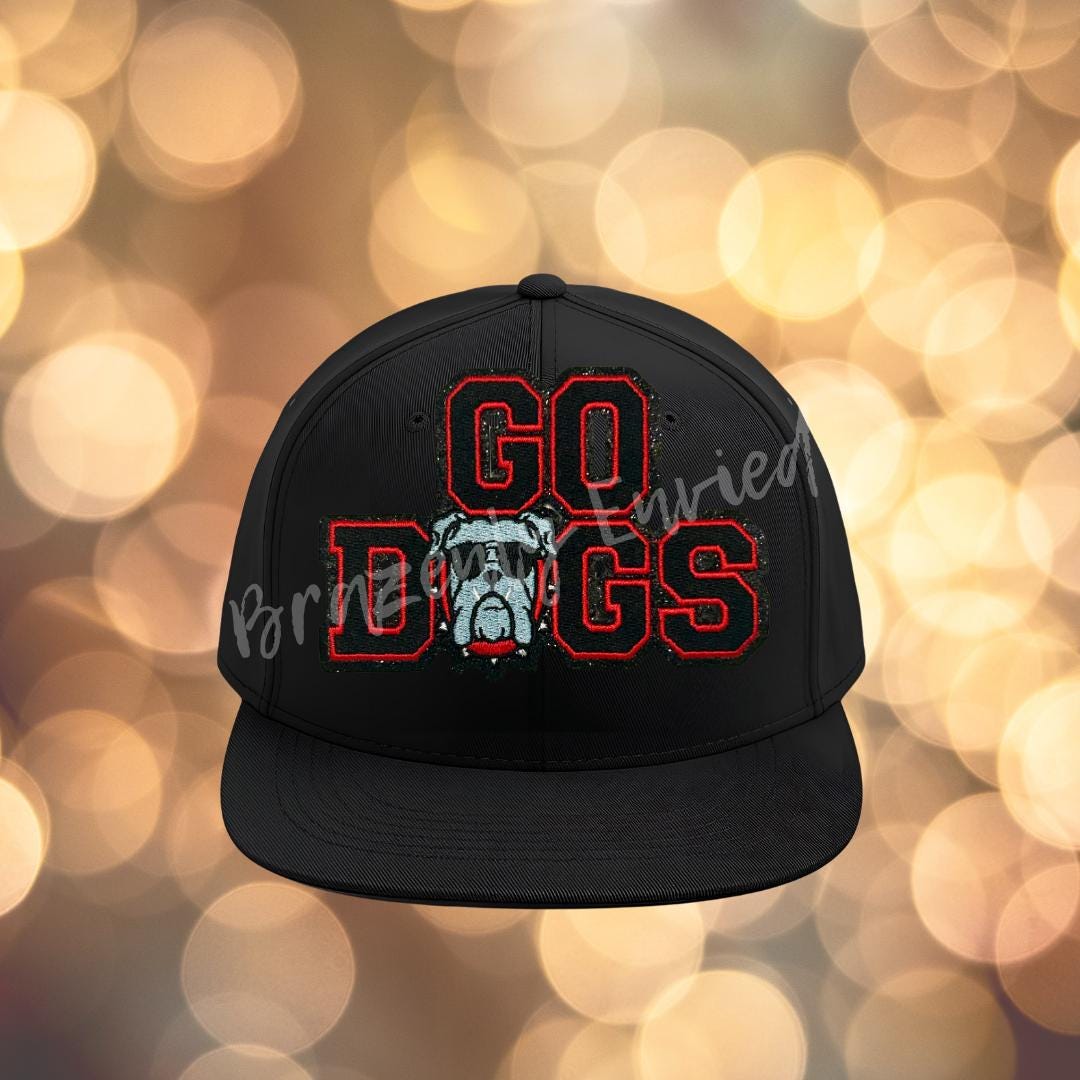 Bulldogs Patch: GO Dogs, RED and Black Iron On Applique Go Dogs (4.5" Wide)