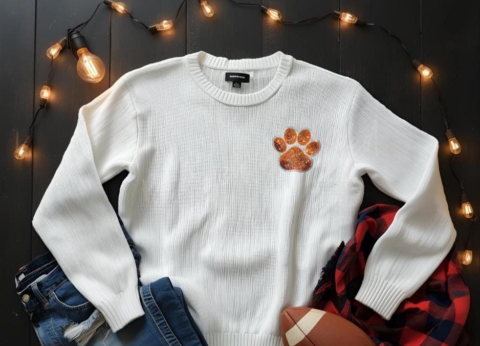 Paw Patch| ORANGE Sequin with Silver Glitter backing Sequins PAW Patch| Hat Patches |Bulldogs Patch |Tiger patch| DIY | Iron On