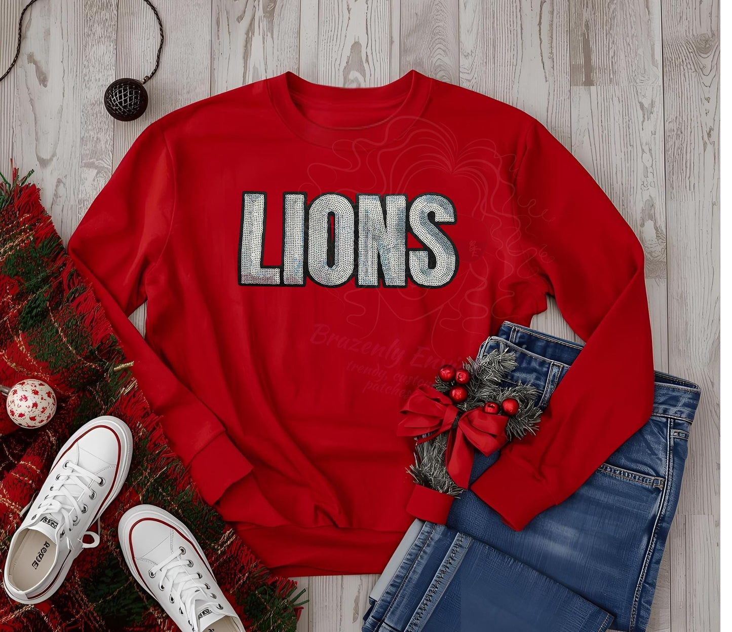 LIONS Patch: Silver Sequins Iron On Applique