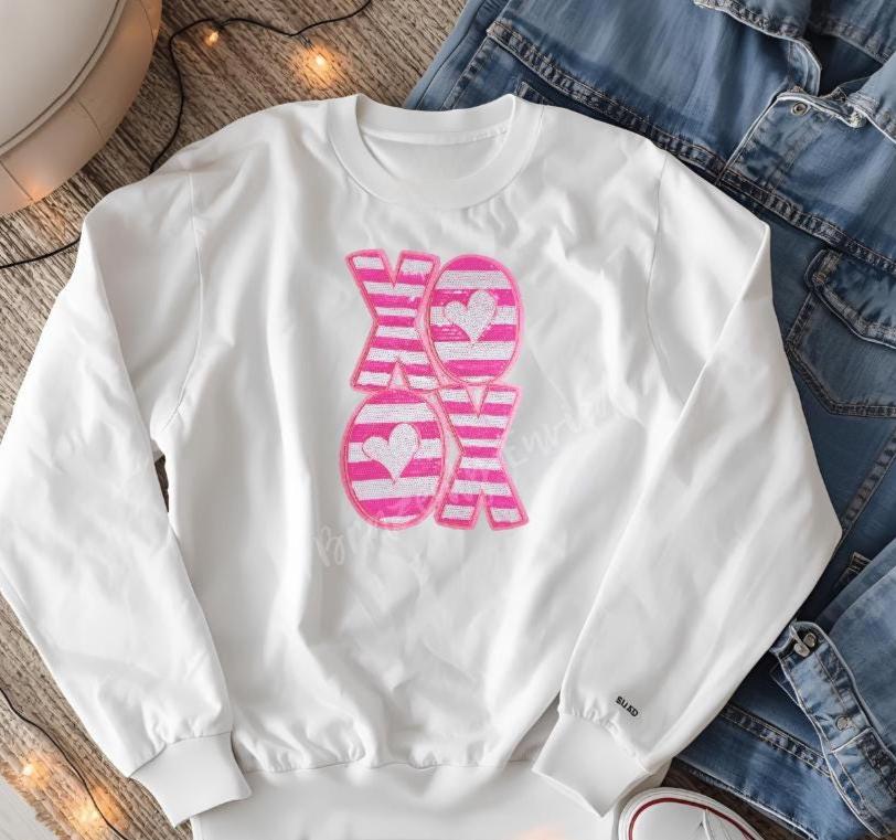 Valentine XO Patch: Pink Sequin Iron-On Applique (11x8)