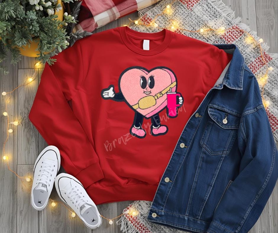 Valentines Patch Chenille Iron On Pink Heart Applique