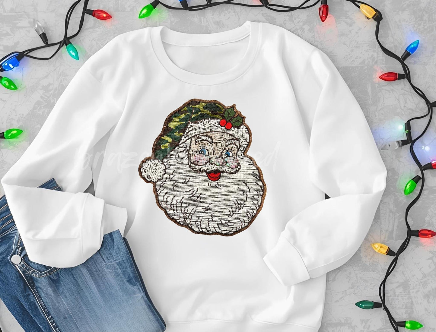 Santa Patch | Camouflage Sequins Holiday Iron On Christmas Applique