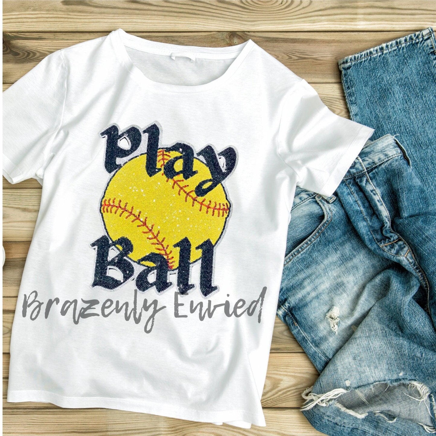 Sequin Softball Patch: Play Ball Iron-On Applique (10.5" H x 9.5" W)