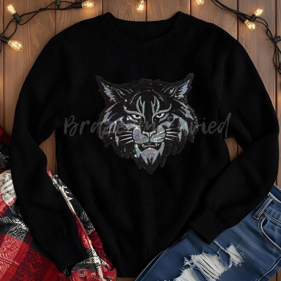 WILDCAT Patch| Silver and Black Sequins with Black Glitter Backing