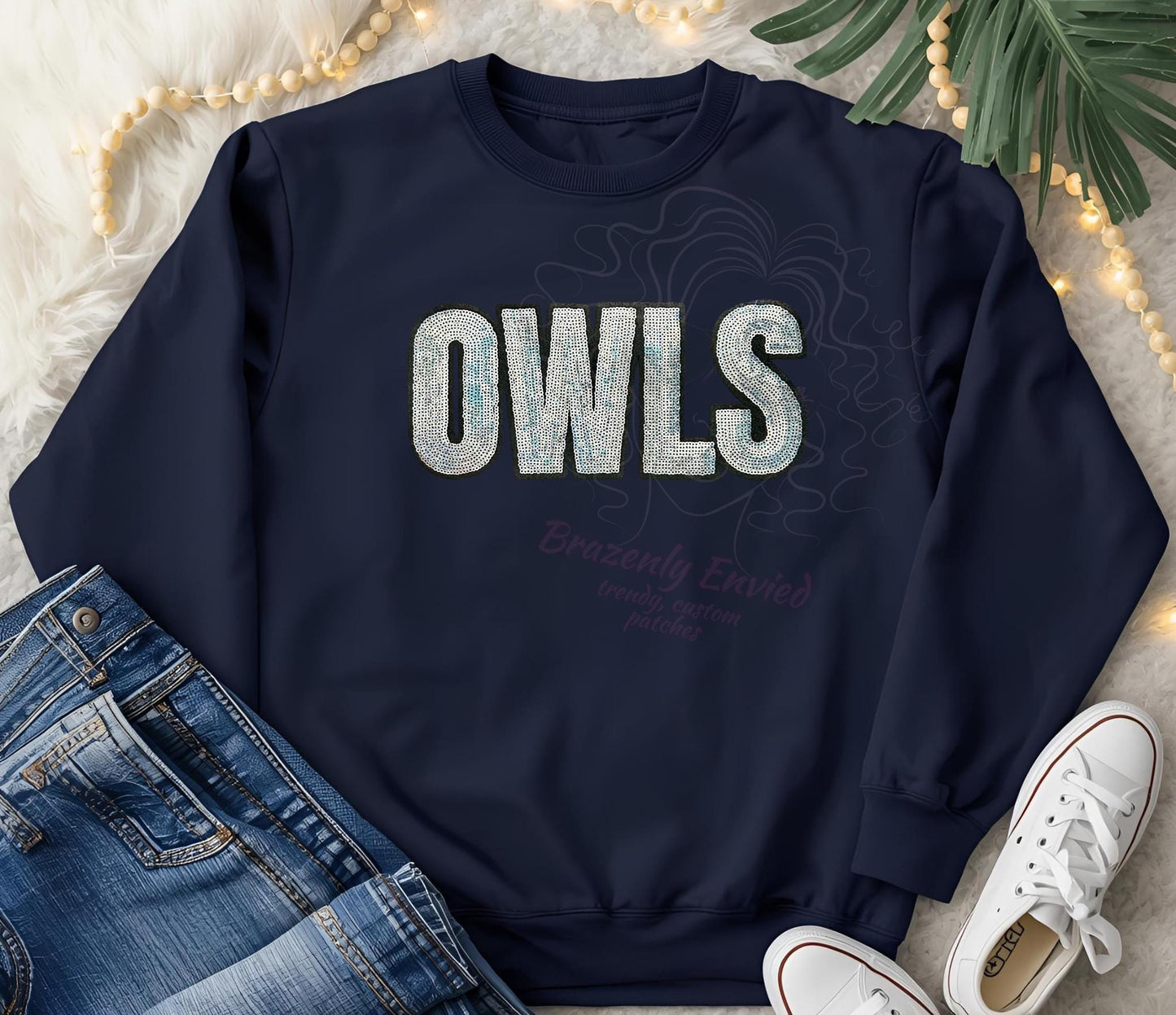 Owls Patch: Silver Sequins Iron On Applique